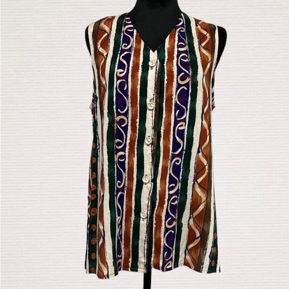 Ann Hill Petites Vintage Stripe Cottagecore Sleeveless Button
Front Blouse S - Picture 2 of 8